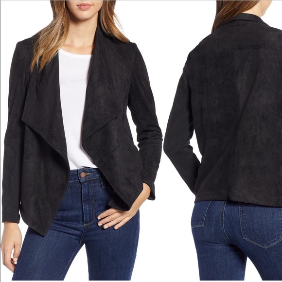BB Dakota (Nordstrom)- Black Faux Suede Drape Jacket - Picture 1 of 6